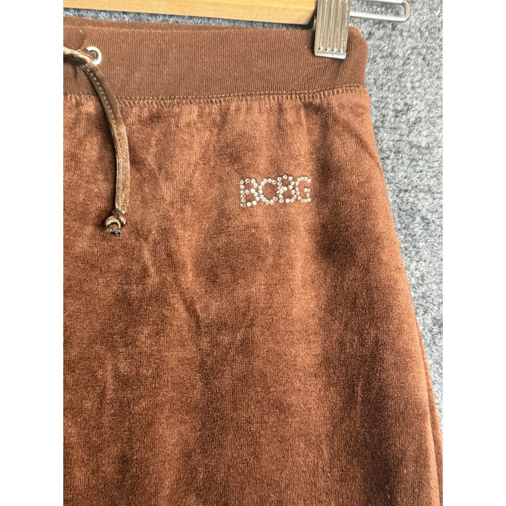 Vintage Y2K Brown Rhinestone Embellished Embroidered BCBG Velour Pants Size 12 - Picture 6 of 8